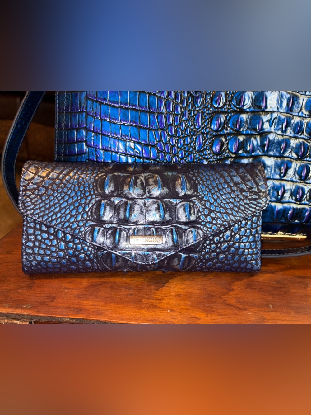 Brahmin Metallic Blue Croc-Embossed Tote with Wallet - Picture 2 of 9